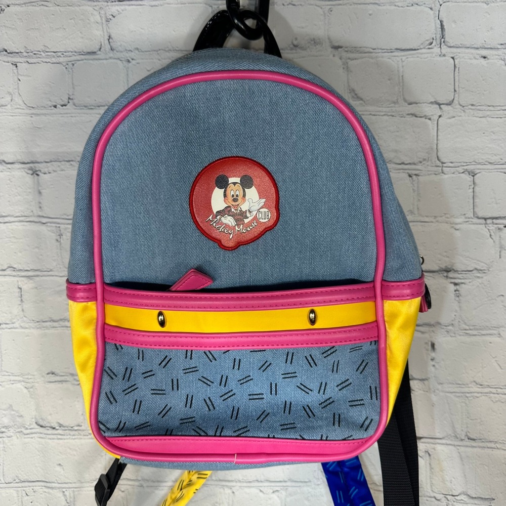 Disney Parks Danielle Nicole Mickey Mouse Club Denim Mini Backpack Pink Yellow